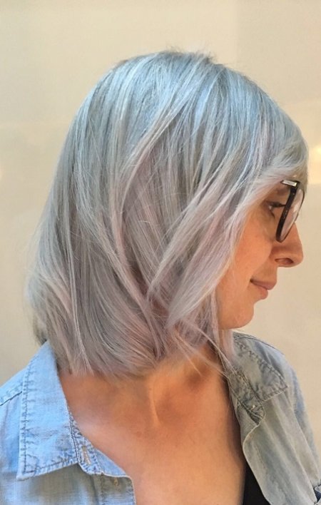 Hair being baby highlited and then toned with schwarzkopf silver to crreate a beautiful grey tone done by Thea at the klinik hairdressing London 
