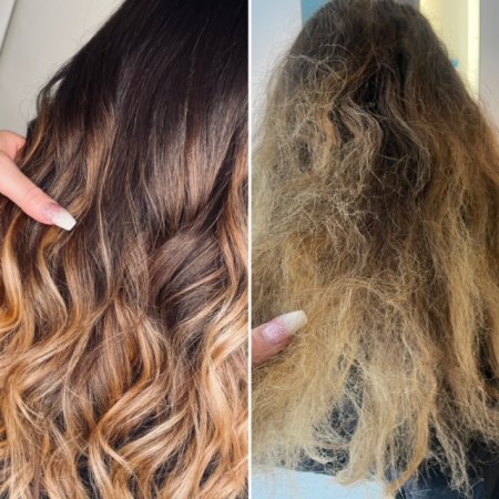 Before and after using Olaplex 4-in-1 hair treatment