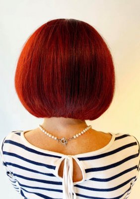 Red bob haircut cut with precision by Anna at the klinik salon London Exmouth Market