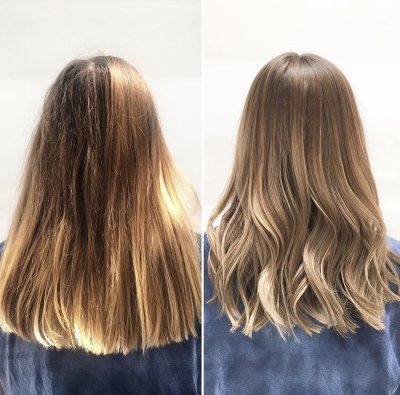 Brassy golden old colour has been recoloured into a beautiful ash blonde using Wella prelightener and olaplex and then toning it with Diarichesse by Leyla at the klinik hairdressing London