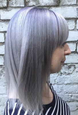  Prelightened hair being coloured into a silver metallic using Kenra colours by Guy Tang by Jenni at the klinik hairdressing London 